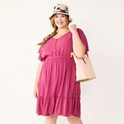 Plus Size Sonoma Goods For Life® Ruffle-Sleeve Flounce-Hem Dress Mauve