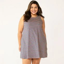 Plus Size Sonoma Goods For Life® Pocket Sleeveless Swing Dress Americana Stripe