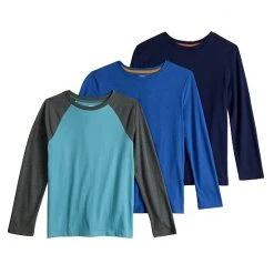 Kids 8-20 Sonoma Goods For Life 3-Pack Long Sleeve Tees Blue Gray Gold Navy