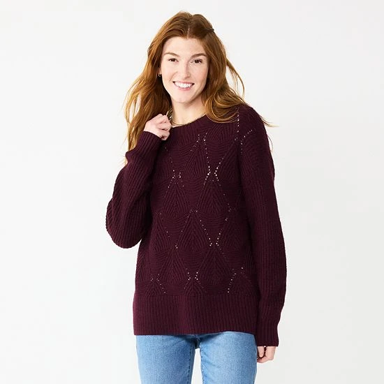 Women's Sonoma Goods For Life® Diamond Stitch Pullover Sweater Plum 3 Women's Sonoma Goods For Life® Diamond Stitch Pullover Sweater Plum