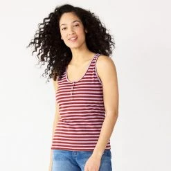 Women's Sonoma Goods For Life® Striped Henley Tank Green Cream Stripe