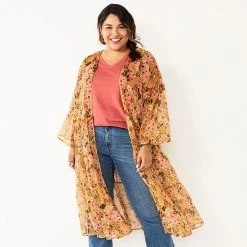 Plus Size Sonoma Goods For Life® Ruffled Tiered Floral Duster Cardigan Blue Floral