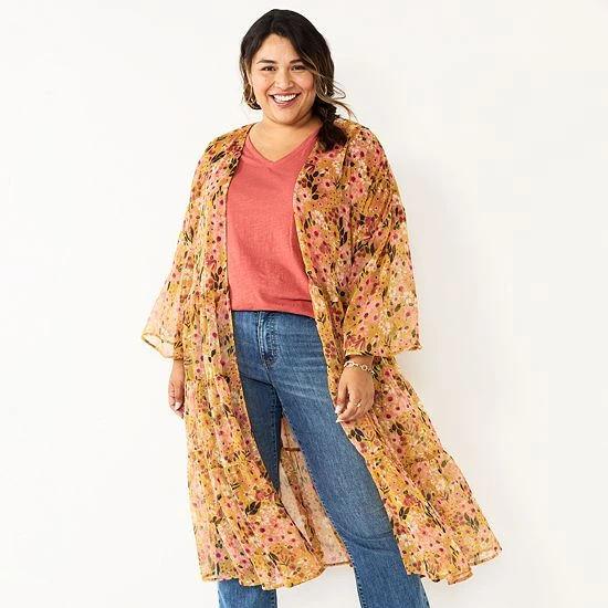 Plus Size Sonoma Goods For Life® Ruffled Tiered Floral Duster Cardigan Blue Floral 3 Plus Size Sonoma Goods For Life® Ruffled Tiered Floral Duster Cardigan Blue Floral