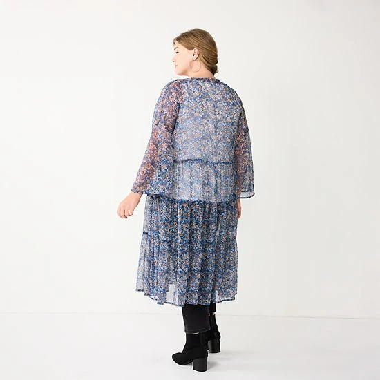 Plus Size Sonoma Goods For Life® Ruffled Tiered Floral Duster Cardigan Blue Floral 4 Plus Size Sonoma Goods For Life® Ruffled Tiered Floral Duster Cardigan Blue Floral - Image 2