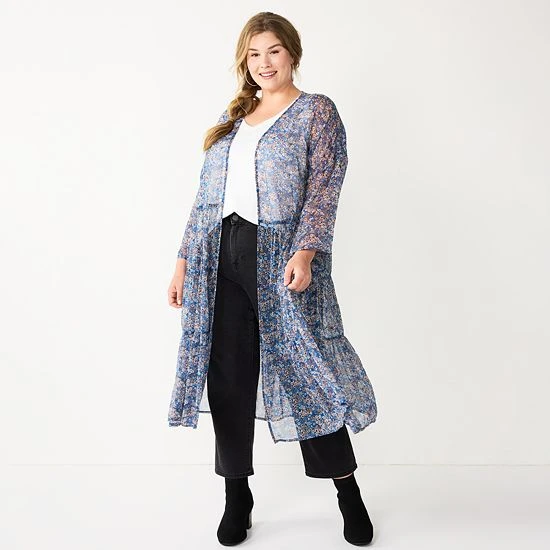 Plus Size Sonoma Goods For Life® Ruffled Tiered Floral Duster Cardigan Blue Floral 5 Plus Size Sonoma Goods For Life® Ruffled Tiered Floral Duster Cardigan Blue Floral - Image 3