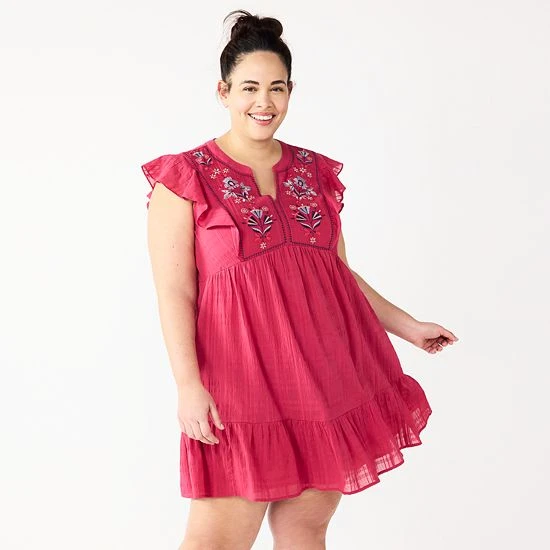 Plus Size Sonoma Goods For Life® Embroidered Flounce-Hem Dress White 5 Plus Size Sonoma Goods For Life® Embroidered Flounce-Hem Dress White - Image 3