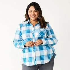Plus Size Sonoma Goods For Life® Everyday Flannel Shirt Dark Green Blue Plaid -Sonoma Goods For Life Shop unnamed file 1125