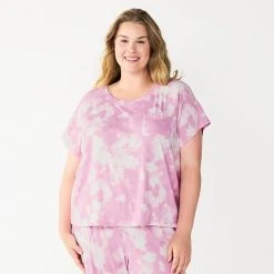 Plus Size Sonoma Goods For Life® Essential Short Sleeve Pajama Top Blue Dye