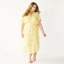 Plus Size Sonoma Goods For Life® Button Front Midi Shirt Dress Citron Dots -Sonoma Goods For Life Shop unnamed file 11428