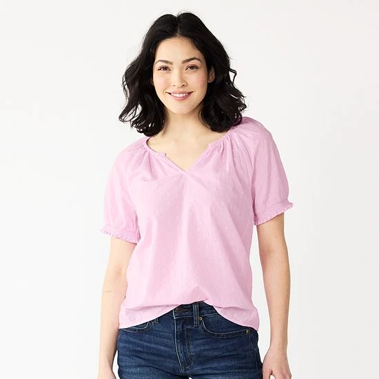 Women's Sonoma Goods For Life® Shirred V-neck Top Black White Embroidery 3 Women's Sonoma Goods For Life® Shirred V-neck Top Black White Embroidery