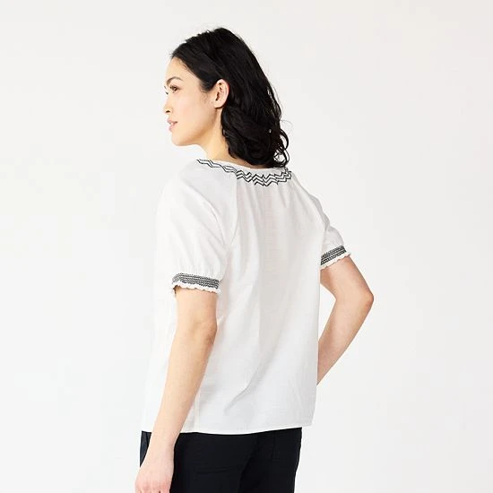 Women's Sonoma Goods For Life® Shirred V-neck Top Black White Embroidery 4 Women's Sonoma Goods For Life® Shirred V-neck Top Black White Embroidery - Image 2