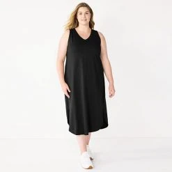 Plus Size Sonoma Goods For Life® Sleeveless Shirttail Knit Midi Dress Pitch Black