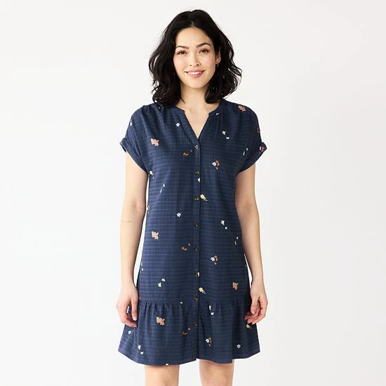 Petite Sonoma Goods For Life® Button-Front Flounce Tunic Dress Desoto Blue 6 Petite Sonoma Goods For Life® Button-Front Flounce Tunic Dress Desoto Blue - Image 4