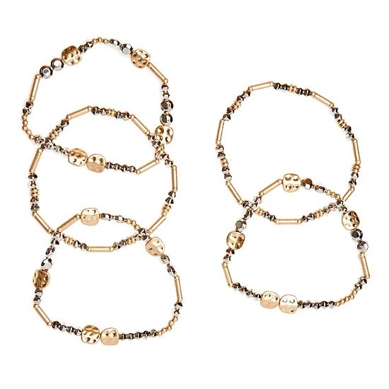 Sonoma Goods For Life® Jet Tone & Gold Tone Beaded Stretch Bracelet Set 4 Sonoma Goods For Life® Jet Tone & Gold Tone Beaded Stretch Bracelet Set - Image 2