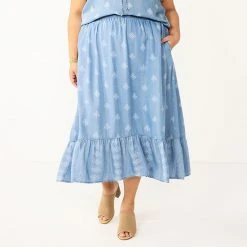 Plus Size Sonoma Goods For Life® Pull-On Tiered Skirt Eastwood Floral Print