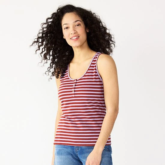 Women's Sonoma Goods For Life® Striped Henley Tank Top Purple Brown Stripe 4 Women's Sonoma Goods For Life® Striped Henley Tank Top Purple Brown Stripe - Image 2