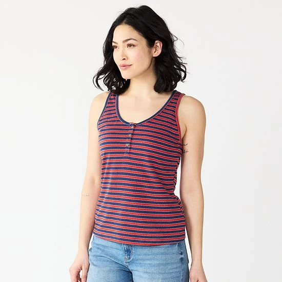 Women's Sonoma Goods For Life® Striped Henley Tank Top Purple Brown Stripe 7 Women's Sonoma Goods For Life® Striped Henley Tank Top Purple Brown Stripe - Image 5