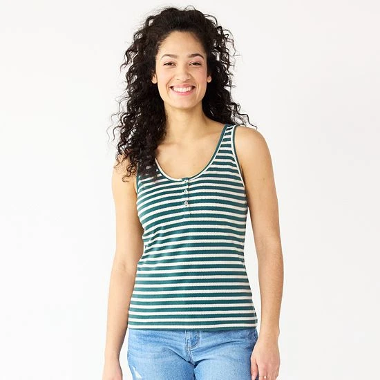 Women's Sonoma Goods For Life® Striped Henley Tank Top Purple Brown Stripe 8 Women's Sonoma Goods For Life® Striped Henley Tank Top Purple Brown Stripe - Image 6