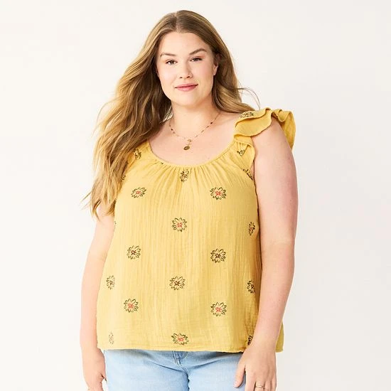 Plus Size Sonoma Goods For Life® Ruffle Tank Top Yellow Flower 8 Plus Size Sonoma Goods For Life® Ruffle Tank Top Yellow Flower - Image 6
