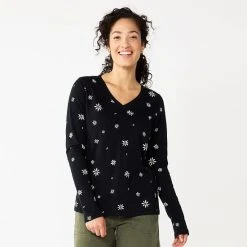 Women's Sonoma Goods For Life® Everyday V-Neck Long Sleeve Tee Black Scatter Floral -Sonoma Goods For Life Shop unnamed file 129