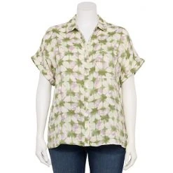 Plus Size Sonoma Goods For Life® Button-Down Shirt Yellow Textured Daisy