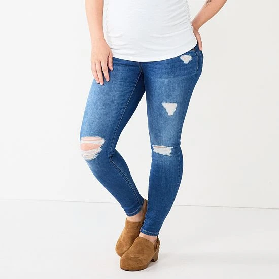 Maternity Sonoma Goods For Life® Over-the-Belly Clean-Hem Jeggings Destructed Medium Wash 6 Maternity Sonoma Goods For Life® Over-the-Belly Clean-Hem Jeggings Destructed Medium Wash - Image 4