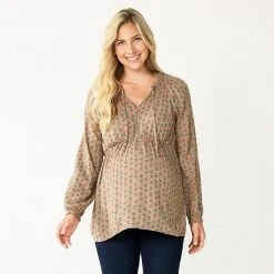 Maternity Sonoma Goods For Life® Tie-Front Peasant Top Olive Pink Floral -Sonoma Goods For Life Shop unnamed file 13613