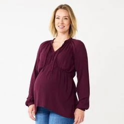 Maternity Sonoma Goods For Life® Tie-Front Peasant Top Olive Pink Floral -Sonoma Goods For Life Shop unnamed file 13614