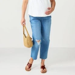 Maternity Sonoma Goods For Life® Over-The-Belly Cropped Straight-Leg Jeans Destructed Light Wash -Sonoma Goods For Life Shop unnamed file 13782