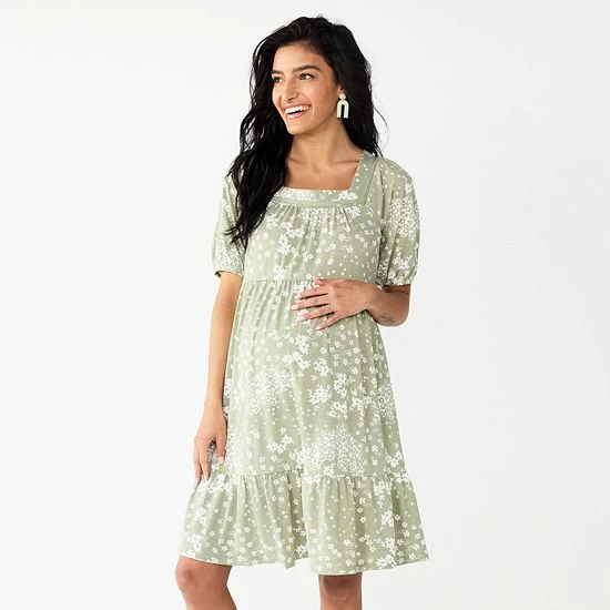 Maternity Sonoma Goods For Life® Squareneck Tiered Dress Green Floral 5 Maternity Sonoma Goods For Life® Squareneck Tiered Dress Green Floral - Image 3