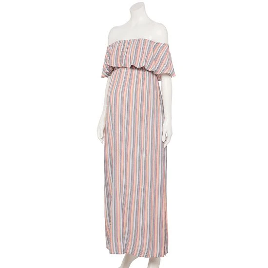 Maternity Sonoma Goods For Life® Ruffled Off-The-Shoulder Maxi Print Dress Happy Stripe 3 Maternity Sonoma Goods For Life® Ruffled Off-The-Shoulder Maxi Print Dress Happy Stripe