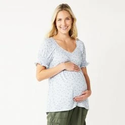 Maternity Sonoma Goods For Life® Smocked Sleeve Babydoll Top Blue Dot