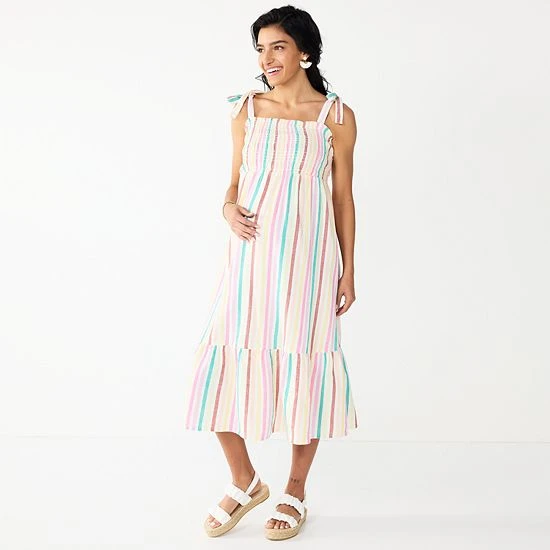 Maternity Sonoma Goods For Life® Smocked Tie-Shoulder Midi Dress White 6 Maternity Sonoma Goods For Life® Smocked Tie-Shoulder Midi Dress White - Image 4