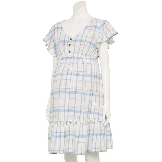 Maternity Sonoma Goods For Life® Flutter-Sleeve Tiered Dress Blue Plaid 3 Maternity Sonoma Goods For Life® Flutter-Sleeve Tiered Dress Blue Plaid