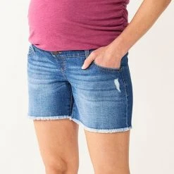 Maternity Sonoma Goods For Life® Inset Over-The-Belly Frayed Jean Shorts Medium Wash Destructio