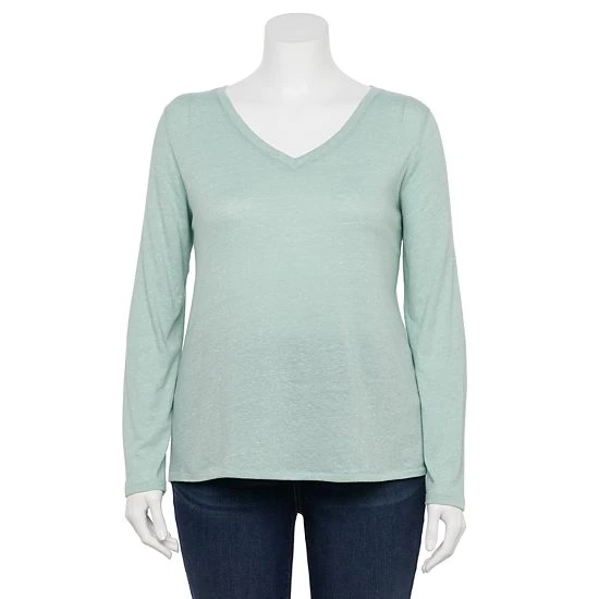 Plus Size Sonoma Goods For Life® Favorite V-Neck Long-Sleeve Tee White 17 Plus Size Sonoma Goods For Life® Favorite V-Neck Long-Sleeve Tee White - Image 15