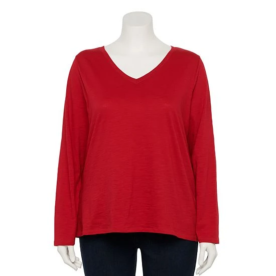 Plus Size Sonoma Goods For Life® Favorite V-Neck Long-Sleeve Tee White 20 Plus Size Sonoma Goods For Life® Favorite V-Neck Long-Sleeve Tee White - Image 18