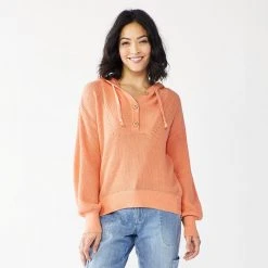 Women's Sonoma Goods For Life® Button Up Hooded Sweater Carolina Peach