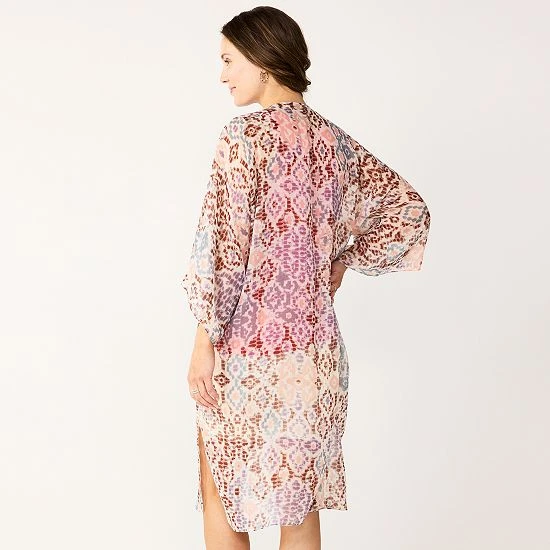 Women's Sonoma Goods For Life® Watercolor Ikat Long Kimono Ivory Multi 4 Women's Sonoma Goods For Life® Watercolor Ikat Long Kimono Ivory Multi - Image 2