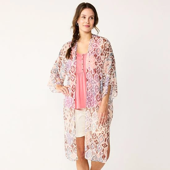Women's Sonoma Goods For Life® Watercolor Ikat Long Kimono Ivory Multi 5 Women's Sonoma Goods For Life® Watercolor Ikat Long Kimono Ivory Multi - Image 3