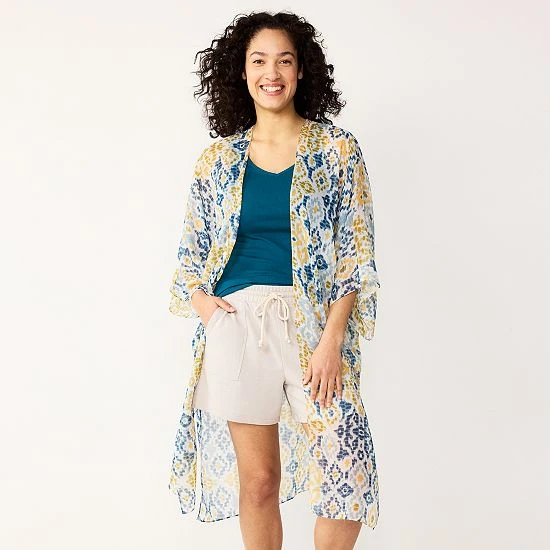 Women's Sonoma Goods For Life® Watercolor Ikat Long Kimono Ivory Multi 6 Women's Sonoma Goods For Life® Watercolor Ikat Long Kimono Ivory Multi - Image 4