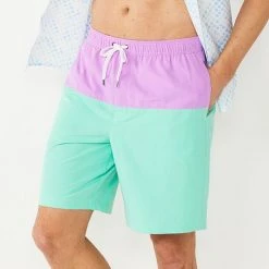 Men's Sonoma Goods For Life® 9-Inch Colorblock Full Elastic-Waistband Swim Trunks Purple Aqua Block