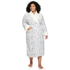 Plus Size Sonoma Goods For Life® Plush French Terry Long Robe Gray Buffalo Check