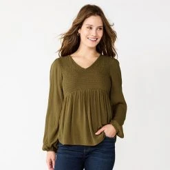 Women's Sonoma Goods For Life® Smocked Peasant Top Olive Mini Floral