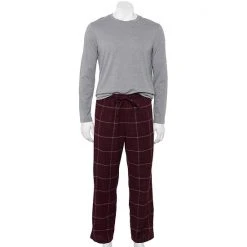 Men's Sonoma Goods For Life® Crewneck Tee & Flannel Pants Sleep Set Olive Cream