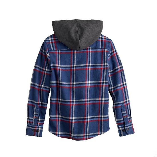 Boys 8-20 Sonoma Goods For Life® Plaid Flannel Hooded Button Up Top In Regular & Husky Blue 4 Boys 8-20 Sonoma Goods For Life® Plaid Flannel Hooded Button Up Top In Regular & Husky Blue - Image 2