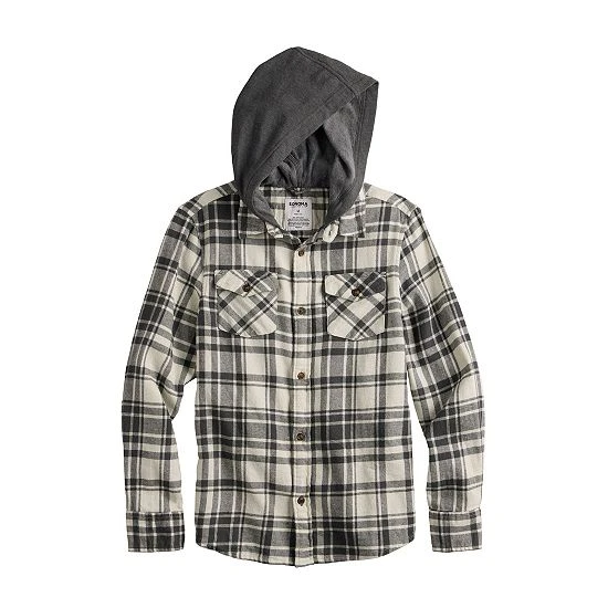 Boys 8-20 Sonoma Goods For Life® Plaid Flannel Hooded Button Up Top In Regular & Husky Blue 5 Boys 8-20 Sonoma Goods For Life® Plaid Flannel Hooded Button Up Top In Regular & Husky Blue - Image 3