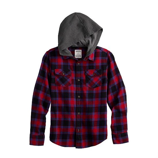 Boys 8-20 Sonoma Goods For Life® Plaid Flannel Hooded Button Up Top In Regular & Husky Blue 7 Boys 8-20 Sonoma Goods For Life® Plaid Flannel Hooded Button Up Top In Regular & Husky Blue - Image 5