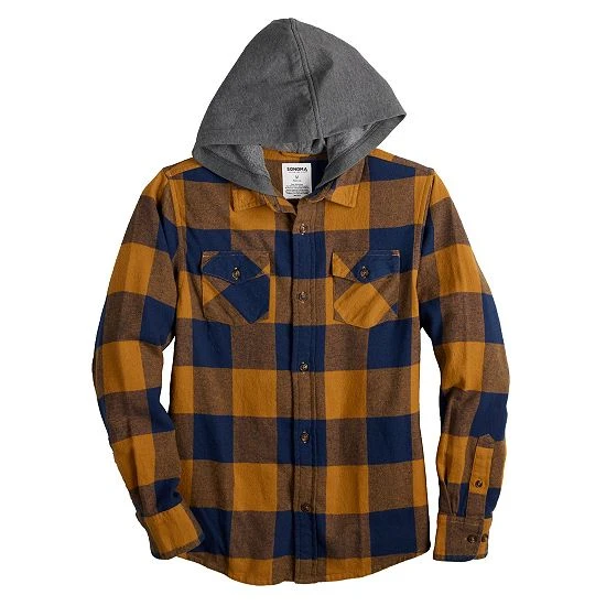 Boys 8-20 Sonoma Goods For Life® Plaid Flannel Hooded Button Up Top In Regular & Husky Blue 8 Boys 8-20 Sonoma Goods For Life® Plaid Flannel Hooded Button Up Top In Regular & Husky Blue - Image 6