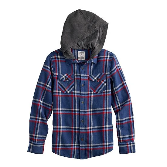 Boys 8-20 Sonoma Goods For Life® Plaid Flannel Hooded Button Up Top In Regular & Husky Blue 10 Boys 8-20 Sonoma Goods For Life® Plaid Flannel Hooded Button Up Top In Regular & Husky Blue - Image 8